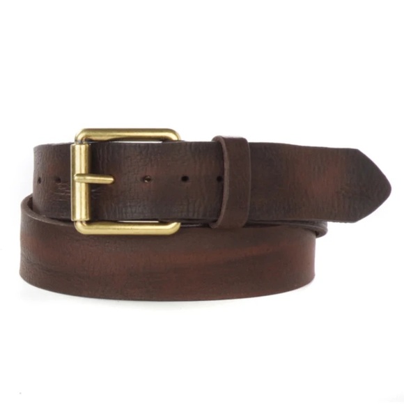 NEW Brave Leather Brown Leather Belt with Gold Buckle, OneSize